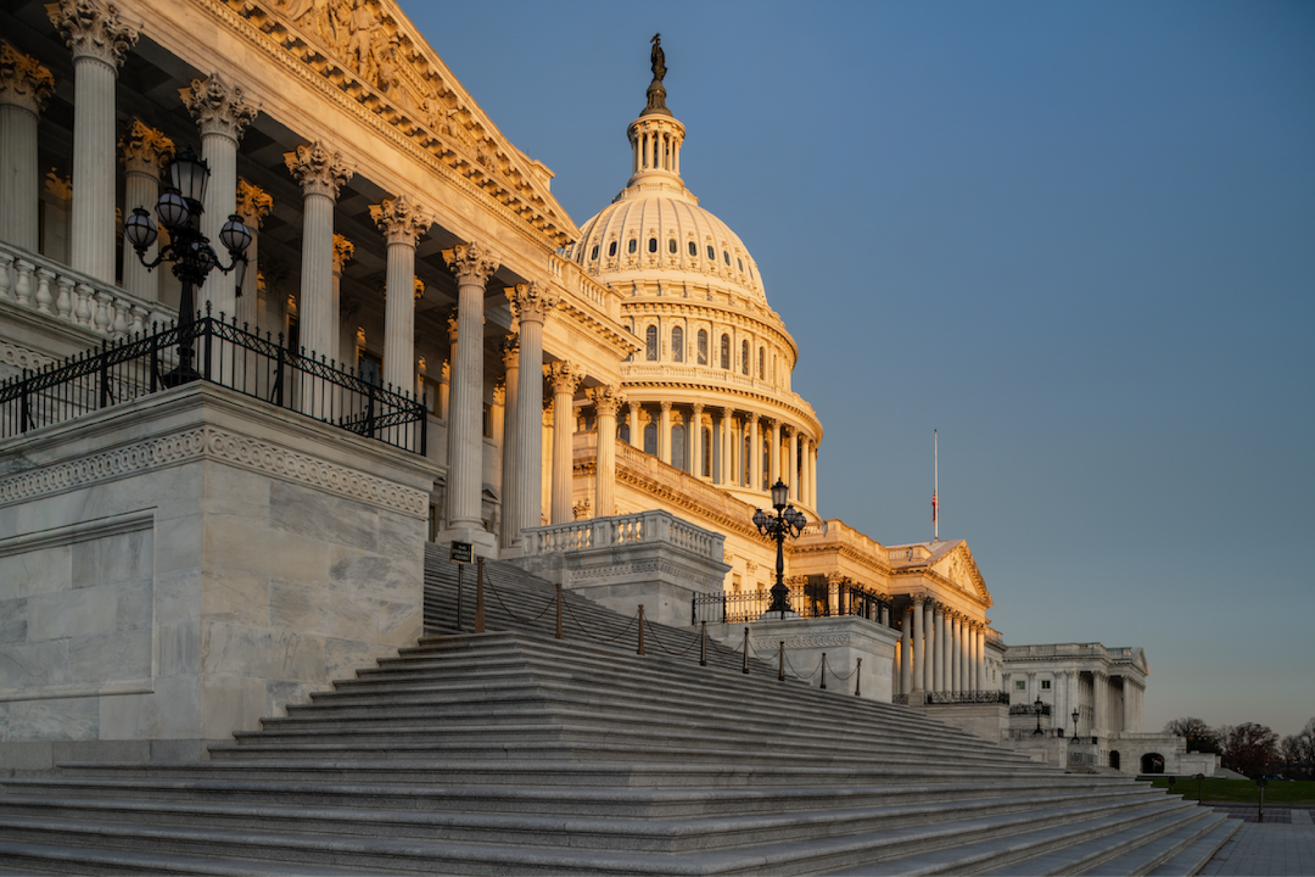 Capitol steps at sunset